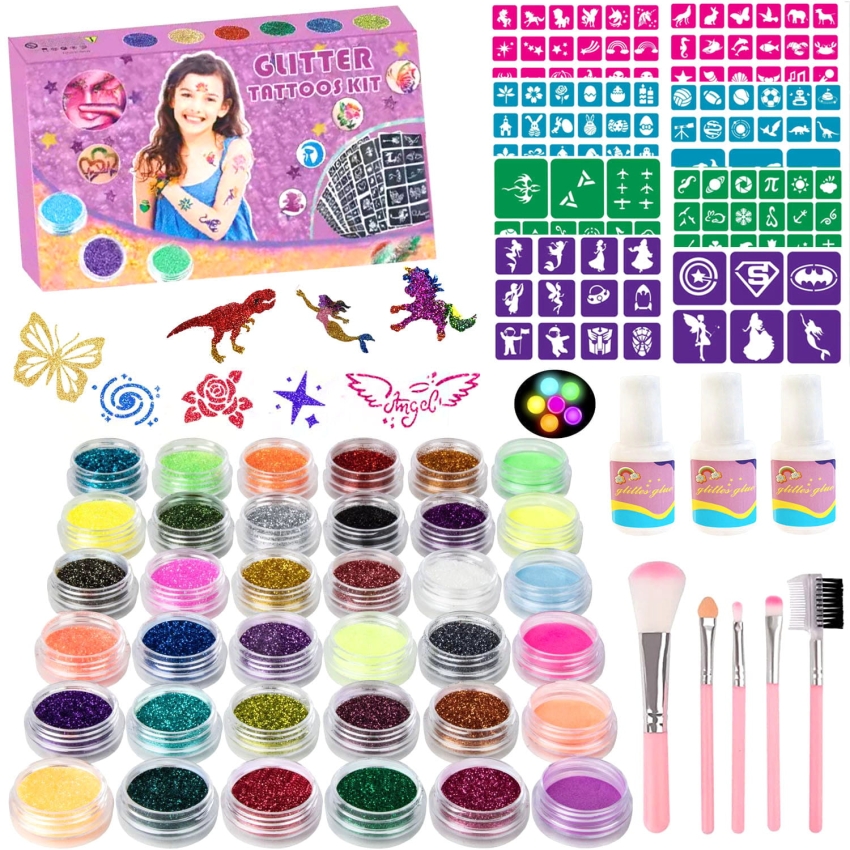 ZESTAW DO ROBIENIA TATUAŻY BROKATOWYCH DLA DZIECI SZABLONY ZMYWALNE BROKATY.jpg