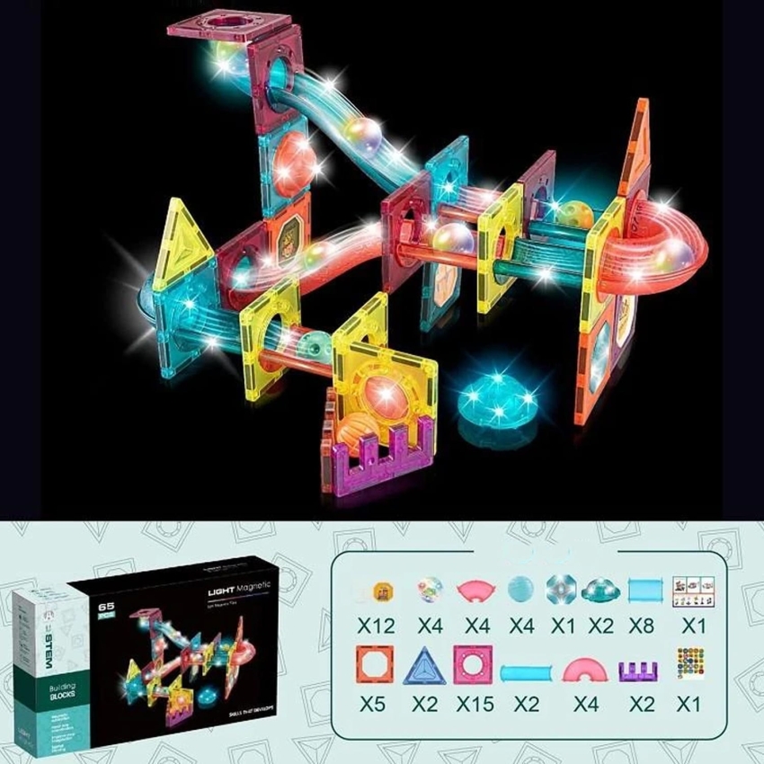 KLOCKI MAGNETYCZNE konstrukcyjne edukacyjne puzzle kolorowe ŚWIECĄCE BMC-1017 4.jpg