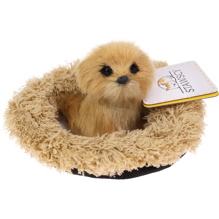 Realistyczny Piesek Figurka Na Poduszce w Posłanku Maskotka Stawscy Golden Retriever.jpg