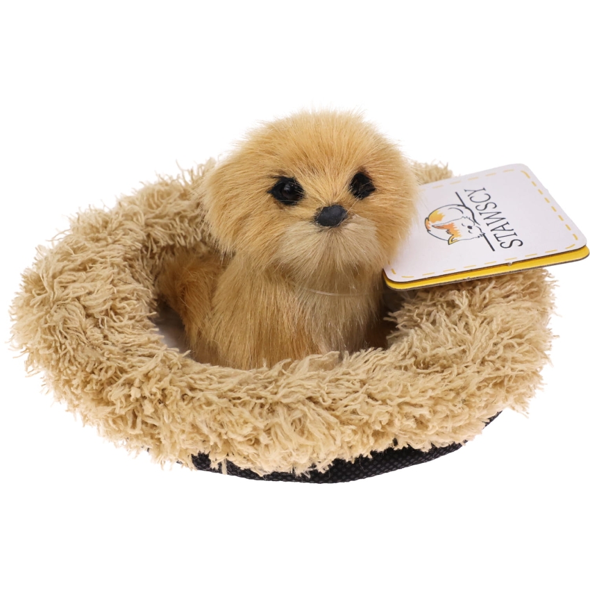 Realistyczny Piesek Figurka Na Poduszce w Posłanku Maskotka Stawscy Golden Retriever.jpg