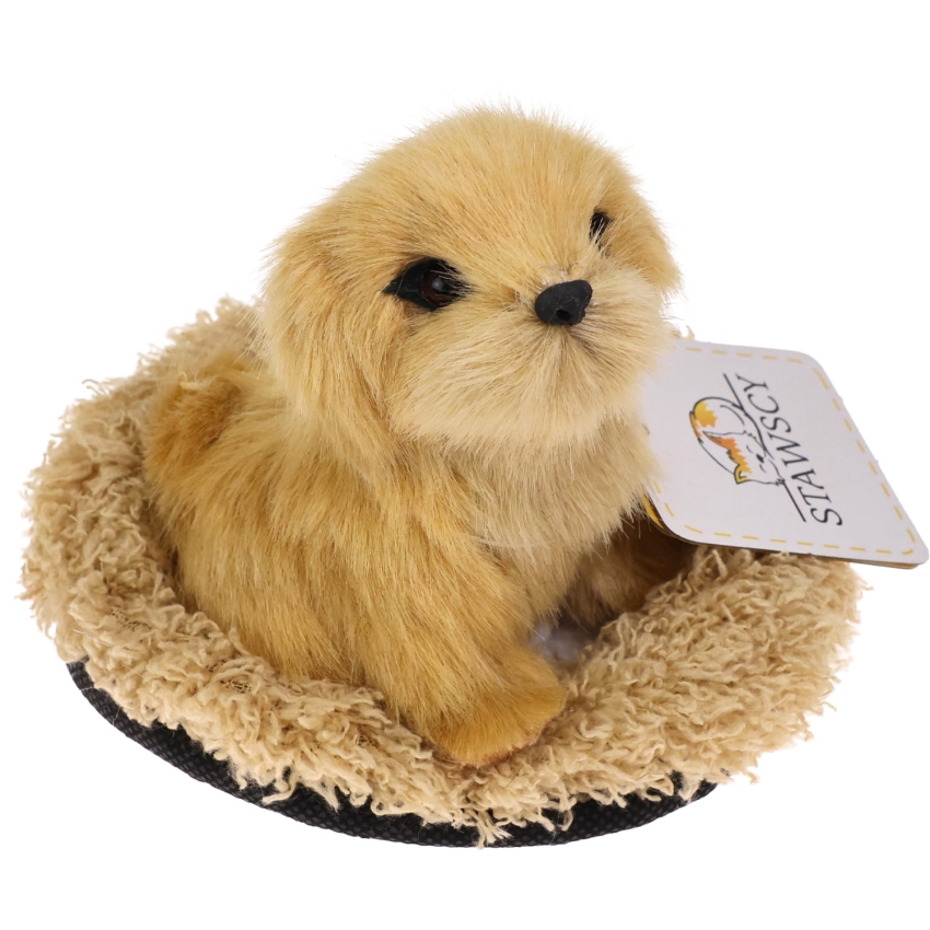 Realistyczny Piesek Figurka Na Poduszce w Posłanku Maskotka Stawscy Golder Retriever 2.jpg