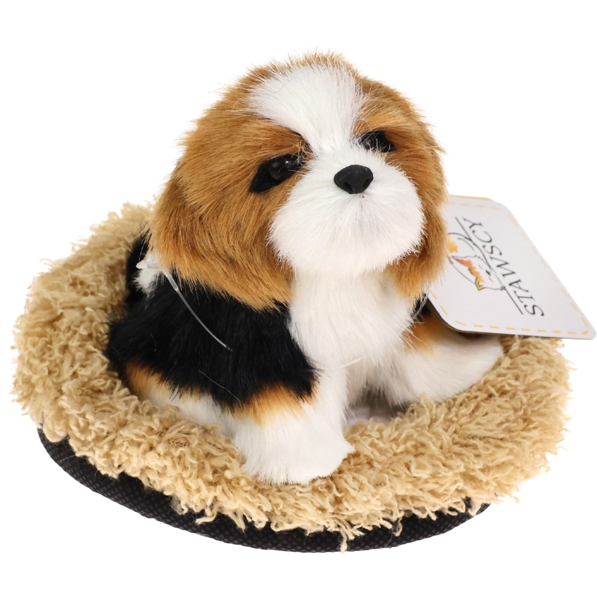 Realistyczny Piesek Figurka Na Poduszce w Posłanku Maskotka Stawscy Beagle.jpg