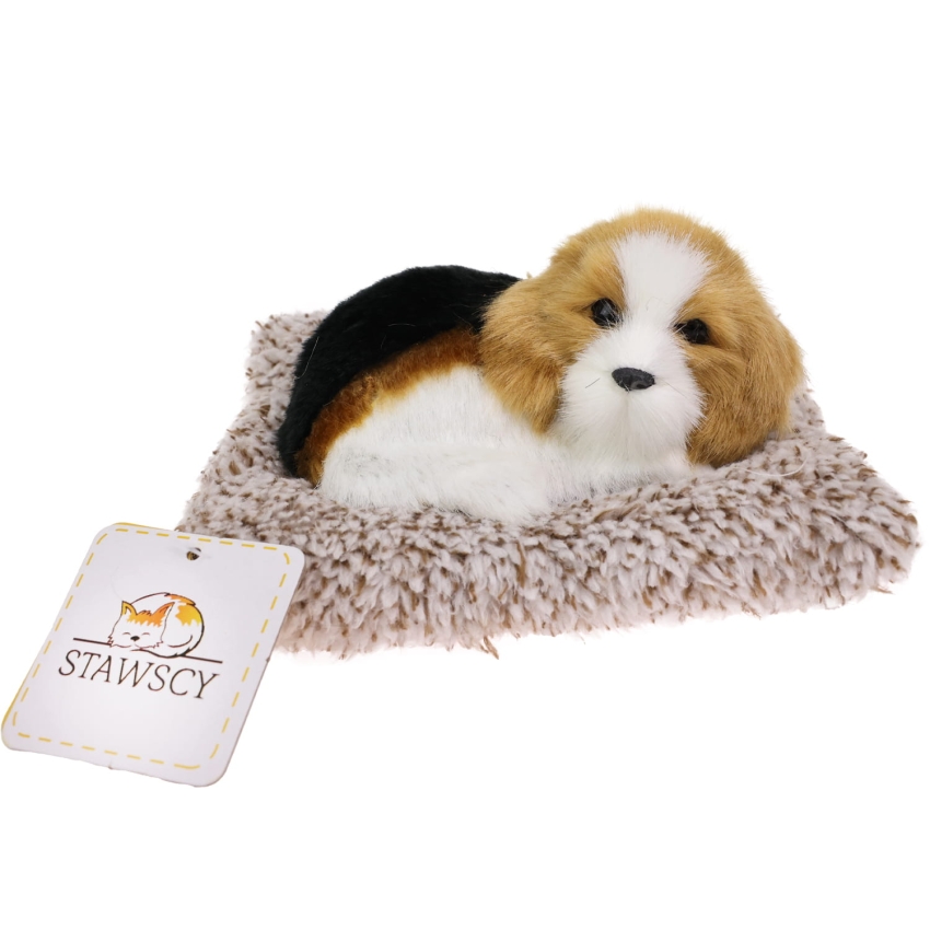 Realistyczny Piesek Śpiący Figurka Na Poduszce w Posłanku Maskotka Stawscy Beagle.jpg