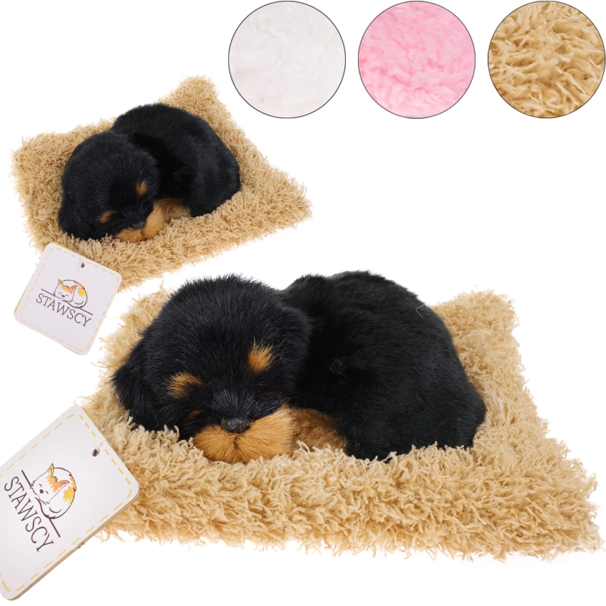 Realistyczny Piesek Śpiący Figurka Na Poduszce w Posłanku Maskotka Stawscy Rottweiler 0.jpg