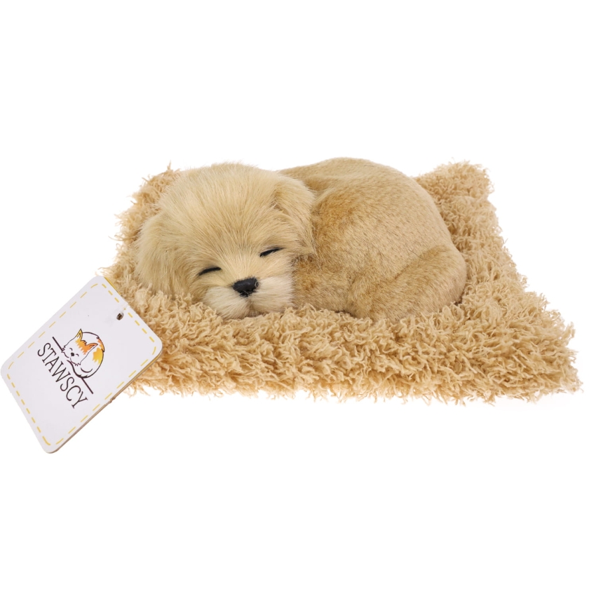 Realistyczny Piesek Śpiący Figurka Na Poduszce w Posłanku Maskotka Stawscy GOLDEN RETRIEVER 2.jpg