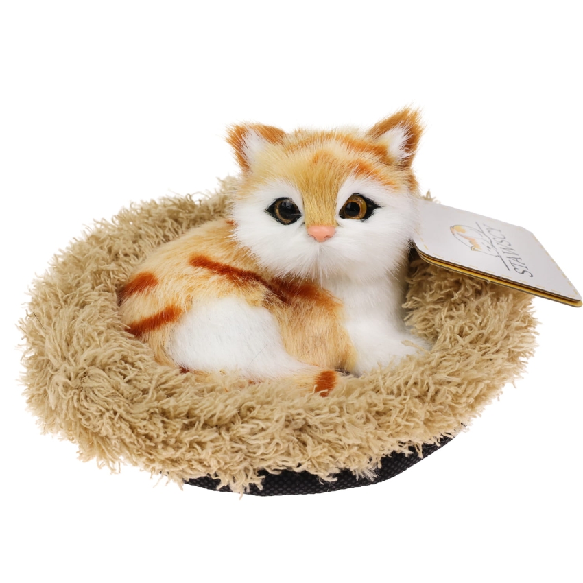 Realistyczny Kotek Figurka Na Poduszce w Posłanku Maskotka Stawscy Rudy 2.jpg