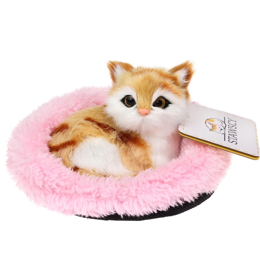 Realistyczny Kotek Figurka Na Poduszce w Posłanku Maskotka Stawscy Rudy 3.jpg