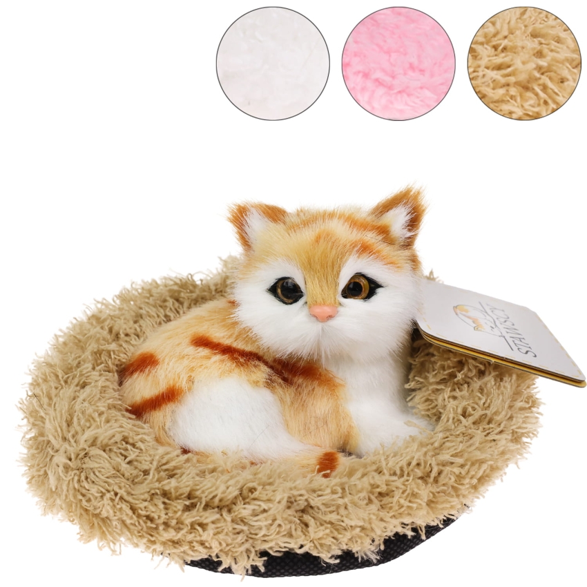 Realistyczny Kotek Figurka Na Poduszce w Posłanku Maskotka Stawscy Rudy 0.jpg