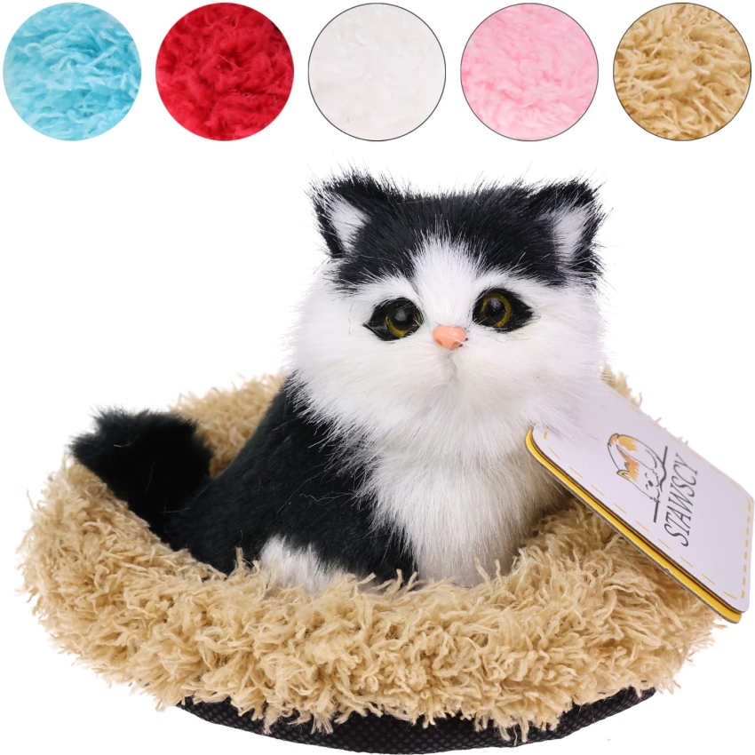 Realistyczny Kotek Figurka Na Poduszce w Posłanku Maskotka Stawscy Czarno-Biały 0.jpg