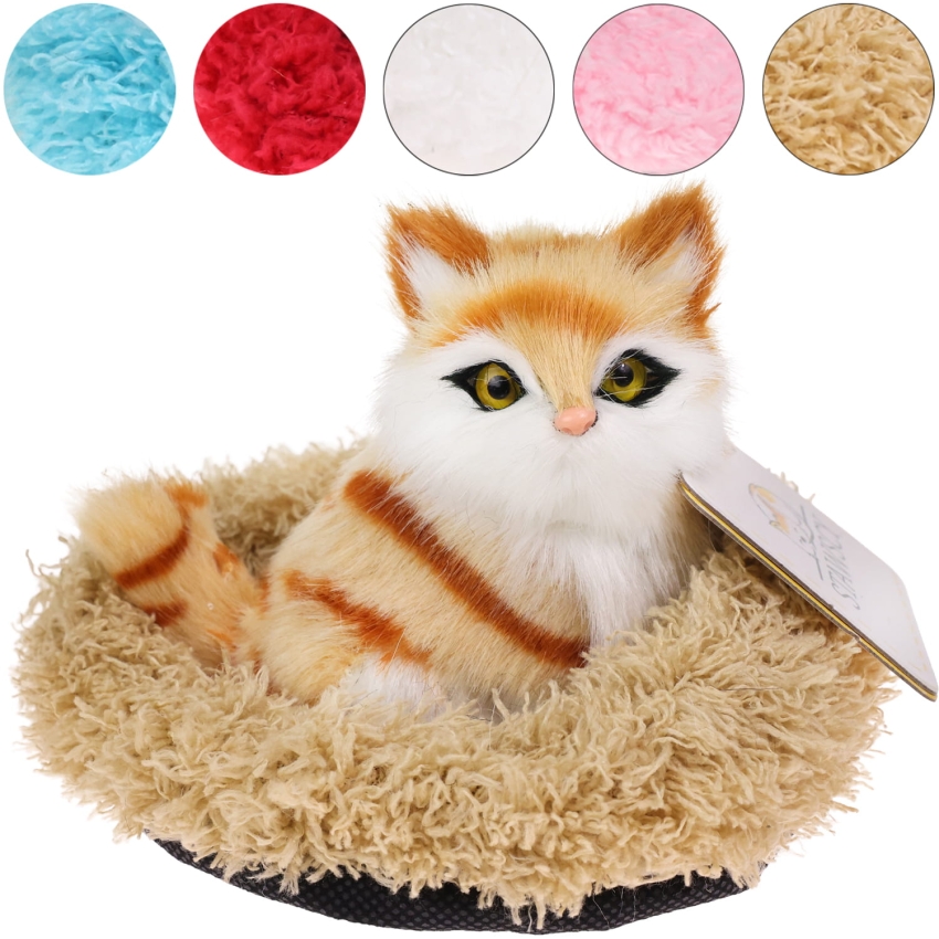 Realistyczny Kotek Figurka Na Poduszce w Posłanku Maskotka Stawscy Rudy 0.jpg