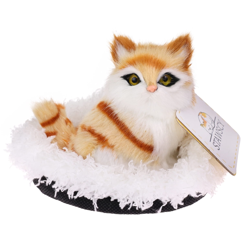 Realistyczny Kotek Figurka Na Poduszce w Posłanku Maskotka Stawscy Rudy 3.jpg