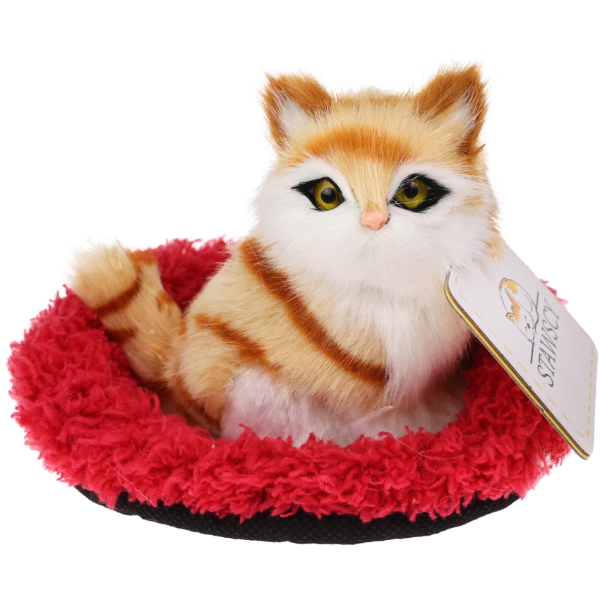 Realistyczny Kotek Figurka Na Poduszce w Posłanku Maskotka Stawscy Rudy 5.jpg