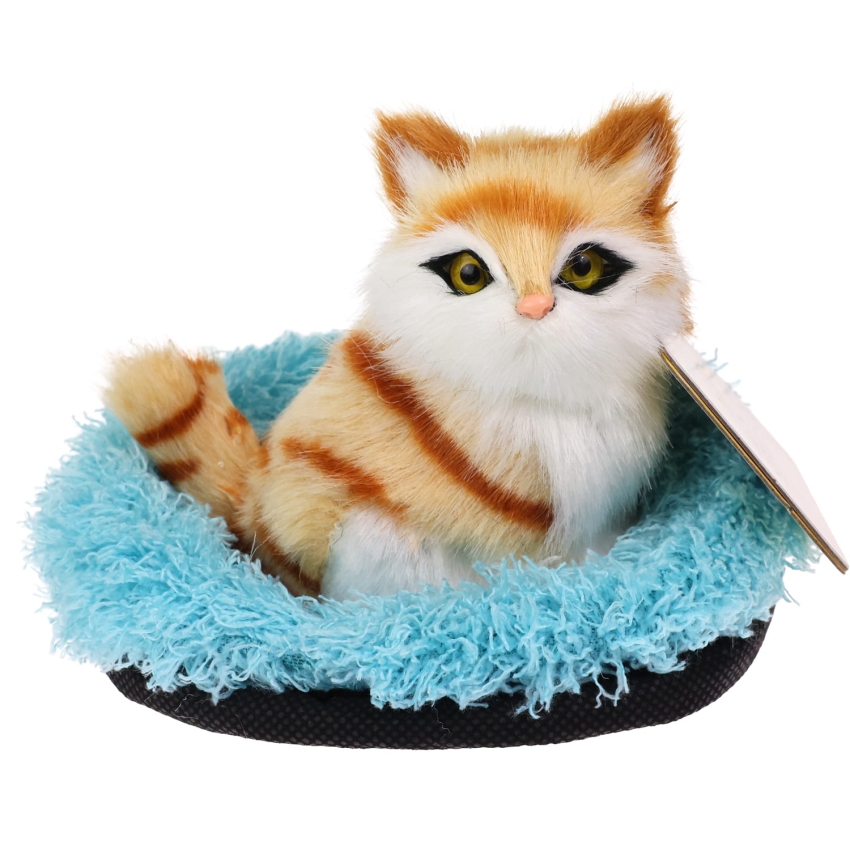 Realistyczny Kotek Figurka Na Poduszce w Posłanku Maskotka Stawscy Rudy 4.jpg