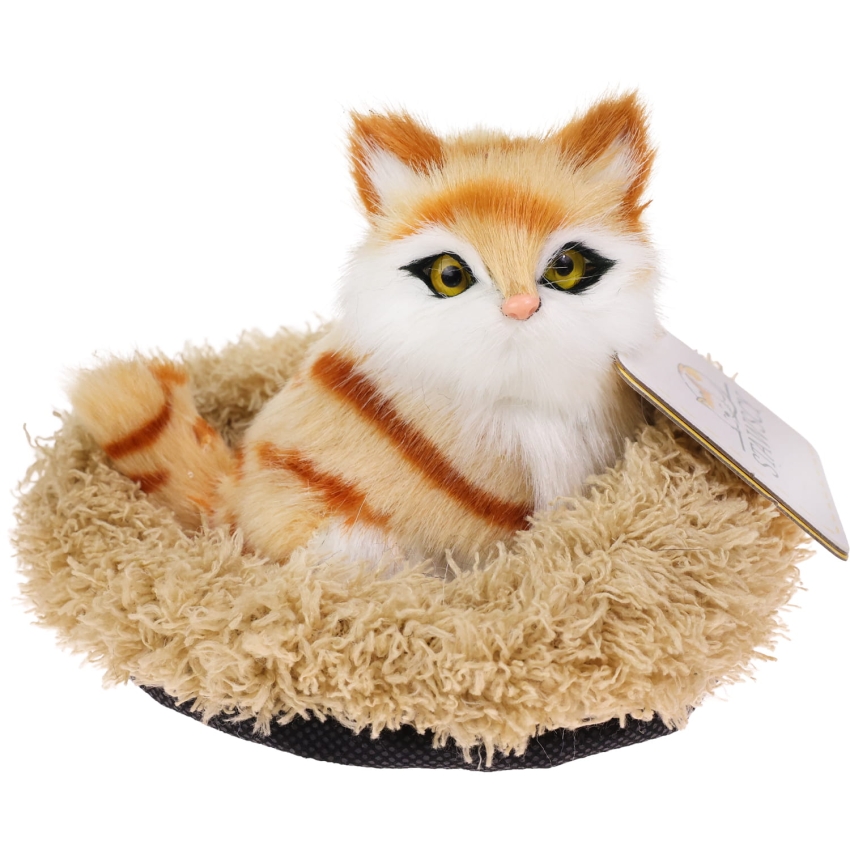 Realistyczny Kotek Figurka Na Poduszce w Posłanku Maskotka Stawscy Rudy.jpg