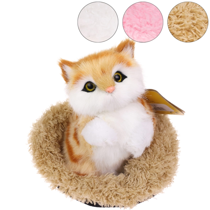 Realistyczny Kotek Figurka Na Poduszce w Posłanku Maskotka Stawscy Rudy 0.jpg