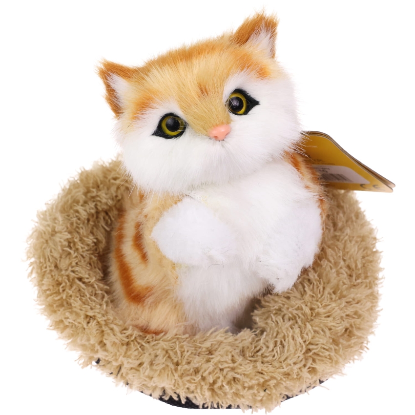 Realistyczny Kotek Figurka Na Poduszce w Posłanku Maskotka Stawscy Rudy.jpg