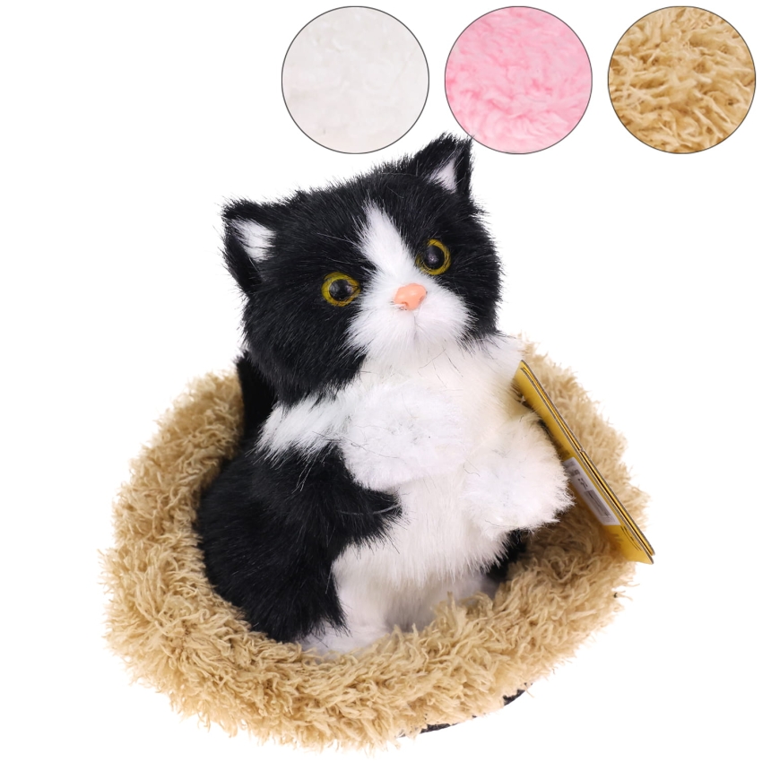 Realistyczny Kotek Figurka Na Poduszce w Posłanku Maskotka Stawscy Czarno-Biały 0.jpg