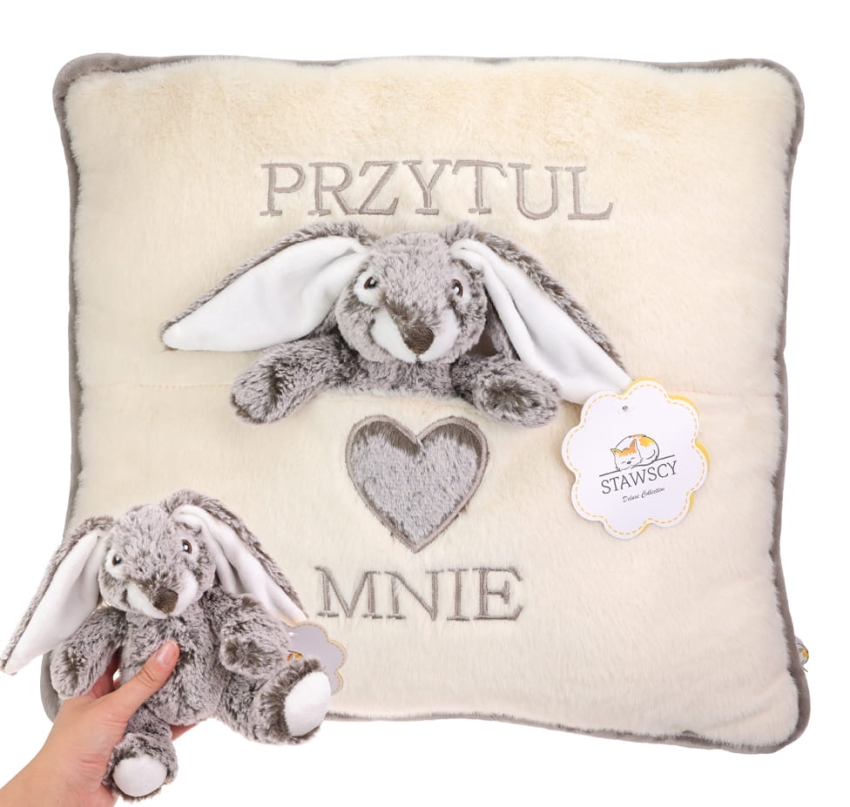 KRÓLIK ZAJĄC ZAJĄCZEK Maskotka Przytulanka Poduszka z Maskotką Zestaw na Prezent narodziny urodziny 2.jpg