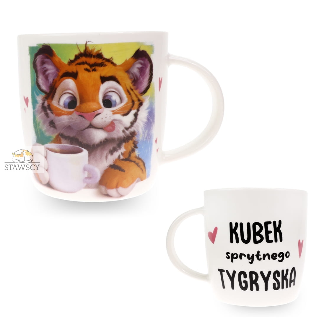Porcelanowy Kubek Stawscy z Napisem do Kawy Herbaty Zapakowany na Prezent w Dekoracyjne Pudełko TYGRYS - Kubek sprytnego tygryska 3.jpg
