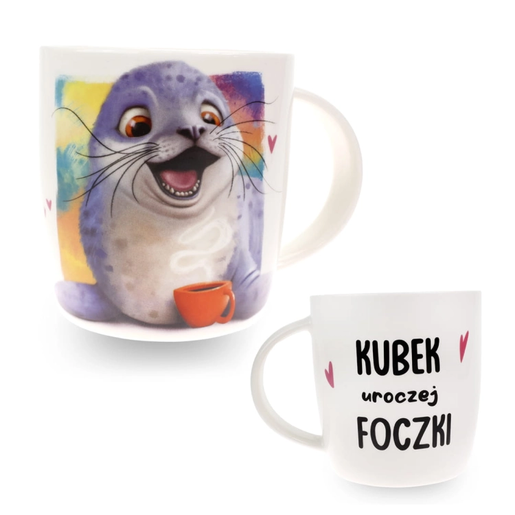 Porcelanowy Kubek z Napisem do Kawy Herbaty Zapakowany na Prezent w Dekoracyjne Pudełko FOKA - Kubek uroczej foczki 3.jpg