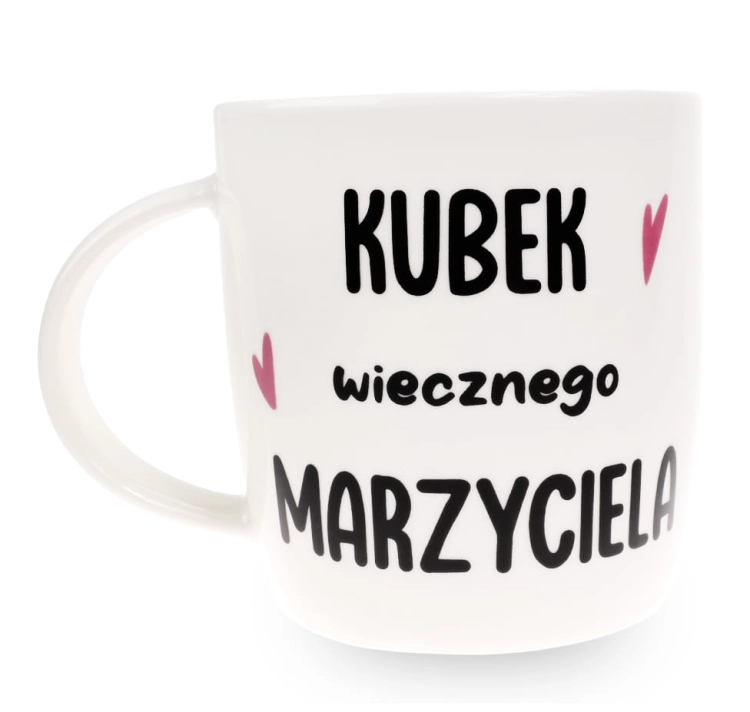 Porcelanowy Kubek z Napisem do Kawy Herbaty Zapakowany na Prezent w Dekoracyjne Pudełko LEMUR - Kubek wiecznego Marzyciela.jpg