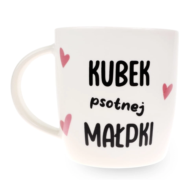 Porcelanowy Kubek z Napisem do Kawy Herbaty Zapakowany na Prezent w Dekoracyjne Pudełko MAŁPKA - Kubek psotnej małpki.jpg