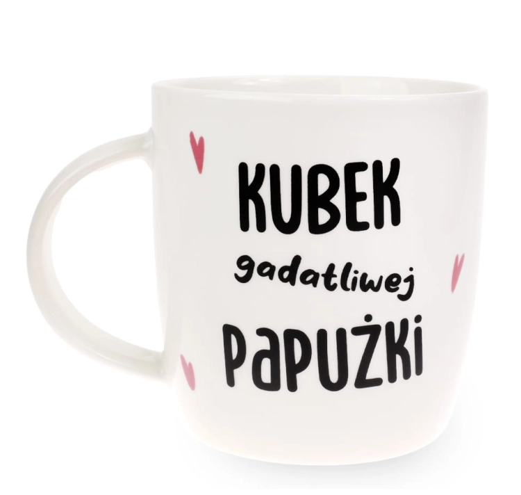 Porcelanowy Kubek z Napisem do Kawy Herbaty Zapakowany na Prezent w Dekoracyjne Pudełko PAPUGA ARA - Kubek gadatliwej papużki.jpg