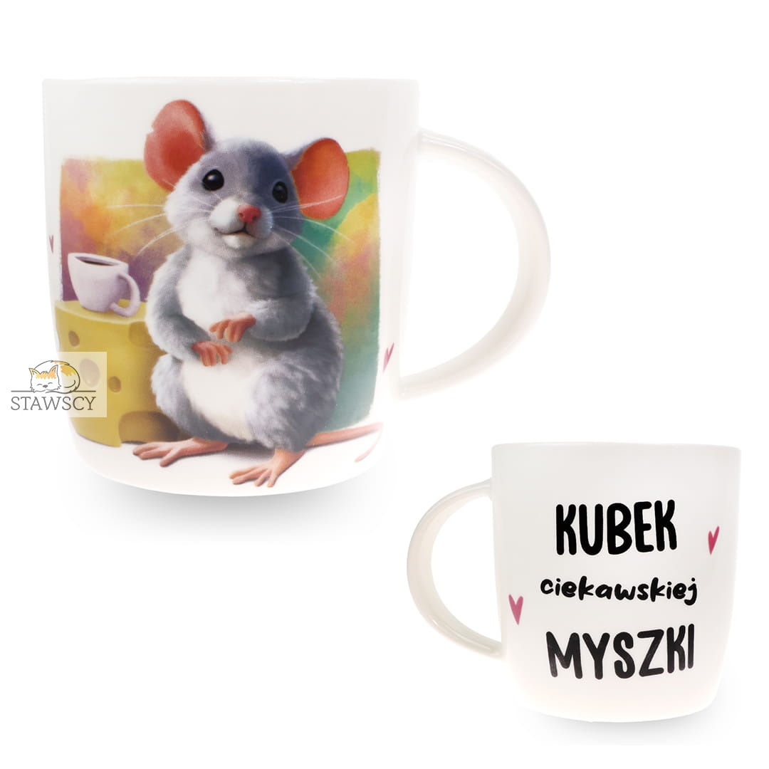 Porcelanowy Kubek Stawscy z Napisem do Kawy Herbaty Zapakowany na Prezent w Dekoracyjne Pudełko MYSZKA - Kubek ciekawskiej myszki 3.jpg