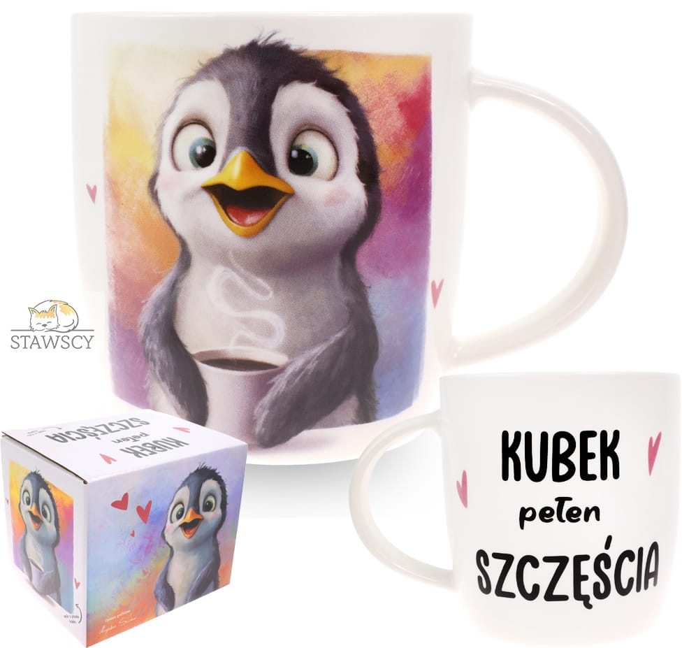 Porcelanowy Kubek Stawscy z Napisem do Kawy Herbaty Zapakowany na Prezent w Dekoracyjne Pudełko PINGWIN - Kubek pełen szczęścia 6.jpg