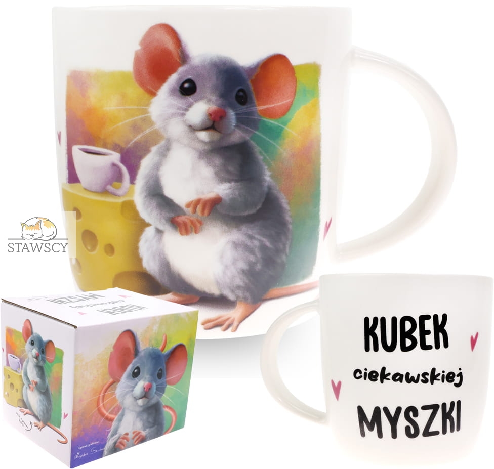 Porcelanowy Kubek Stawscy z Napisem do Kawy Herbaty Zapakowany na Prezent w Dekoracyjne Pudełko MYSZKA - Kubek ciekawskiej myszki 6.jpg