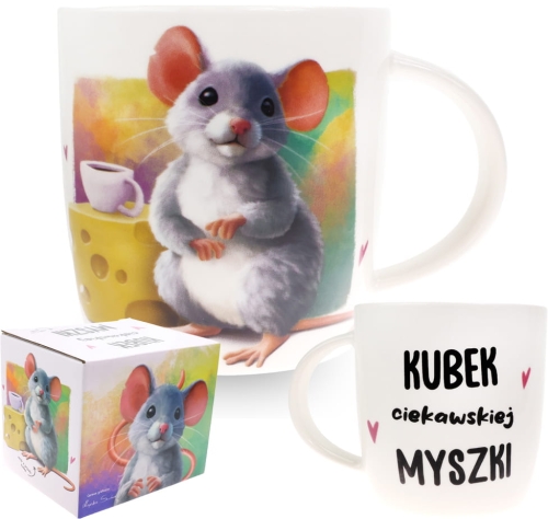 Porcelanowy Kubek Stawscy z Napisem do Kawy Herbaty Zapakowany na Prezent w Dekoracyjne Pudełko MYSZKA - Kubek ciekawskiej myszki 6.jpg