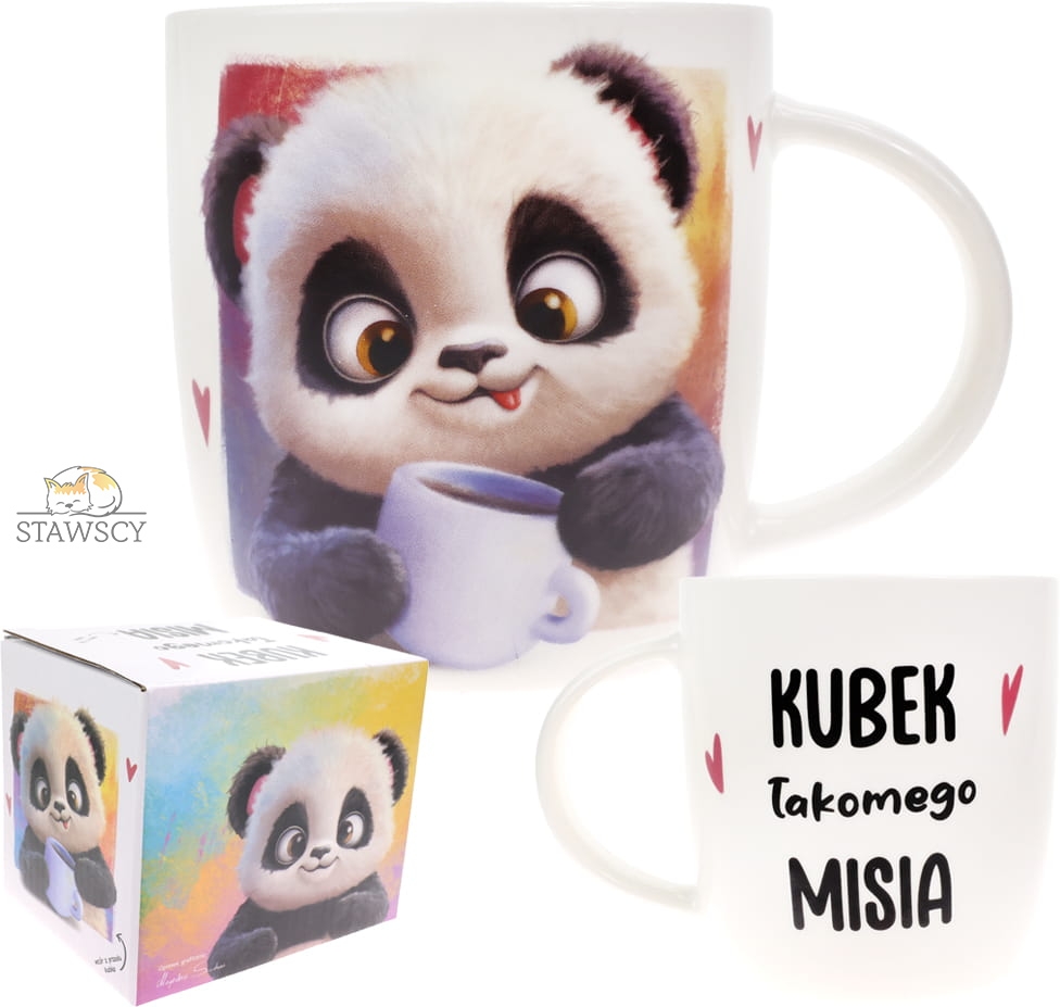 Porcelanowy Kubek Stawscy z Napisem do Kawy Herbaty Zapakowany na Prezent w Dekoracyjne Pudełko PANDA - Kubek Łakomego Misia 5.jpg