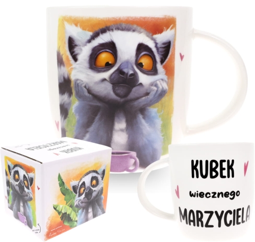 Porcelanowy Kubek z Napisem do Kawy Herbaty Zapakowany na Prezent w Dekoracyjne Pudełko LEMUR - Kubek wiecznego Marzyciela 6.jpg