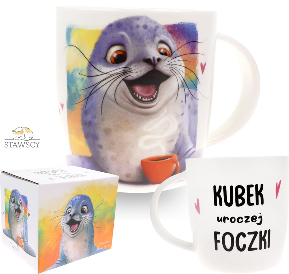 Porcelanowy Kubek z Napisem do Kawy Herbaty Zapakowany na Prezent w Dekoracyjne Pudełko FOKA - Kubek uroczej foczki 6.jpg