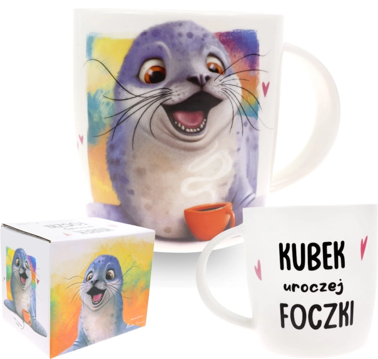 Porcelanowy Kubek z Napisem do Kawy Herbaty Zapakowany na Prezent w Dekoracyjne Pudełko FOKA - Kubek uroczej foczki 6.jpg