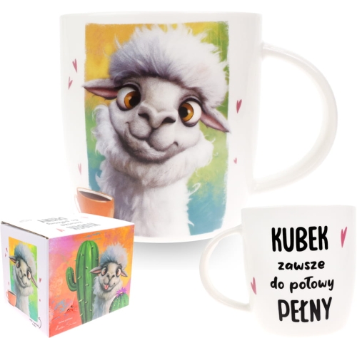 Porcelanowy Kubek Stawscy z Napisem do Kawy Herbaty Zapakowany na Prezent w Dekoracyjne Pudełko ALPAKA LAMA - Kubek zawsze do połowy pełny 6.jpg