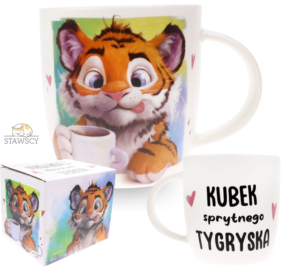 Porcelanowy Kubek Stawscy z Napisem do Kawy Herbaty Zapakowany na Prezent w Dekoracyjne Pudełko TYGRYS - Kubek sprytnego tygryska 6.jpg