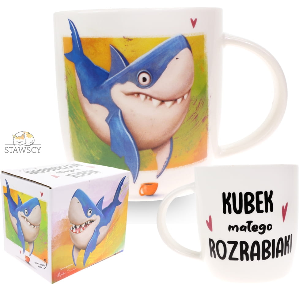 Porcelanowy Kubek Stawscy z Napisem do Kawy Herbaty Zapakowany na Prezent w Dekoracyjne Pudełko REKIN - Kubek Małego Rozrabiaki 6.jpg