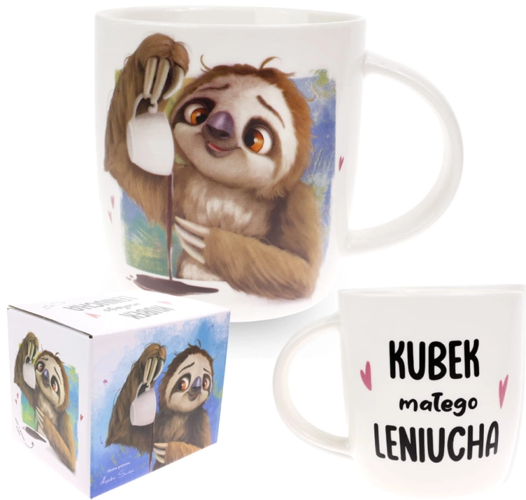 Porcelanowy Kubek Stawscy z Napisem do Kawy Herbaty Zapakowany na Prezent w Dekoracyjne Pudełko LENIWIEC - Kubek małego leniucha 6.jpg